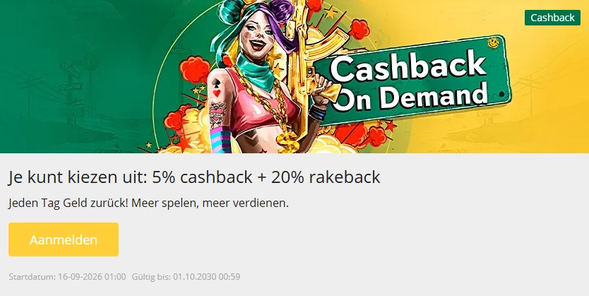 Qbet Casino Cashback en Rakeback van 5 en 20 procent