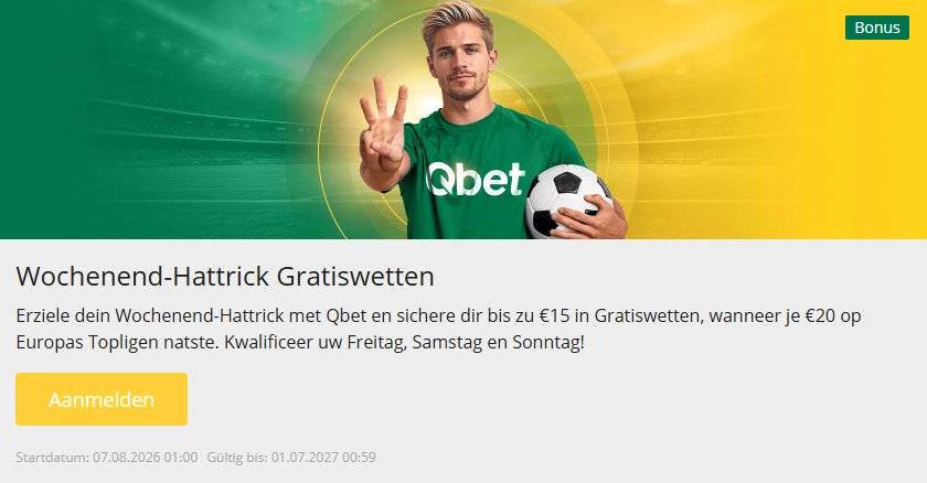 Qbet Casino Weekend Hattrick met gratis weddenschappen
