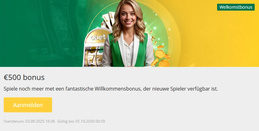 Qbet Casino Willkommensbonus von bis zu 500 Euro
